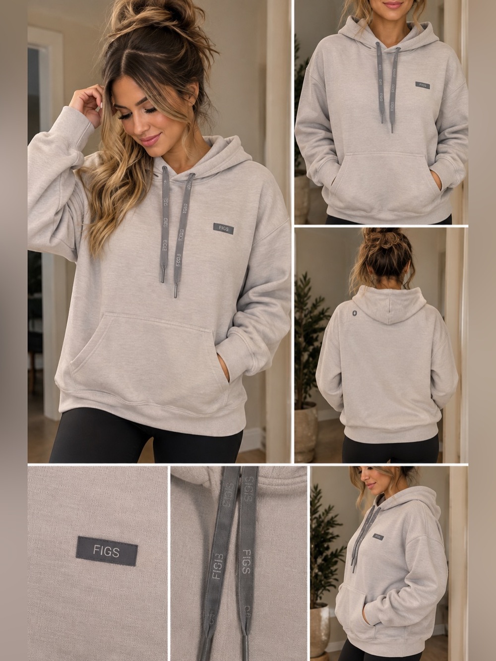 FIGS Oversized Fleece Hoodie – Gray – Size Medium
